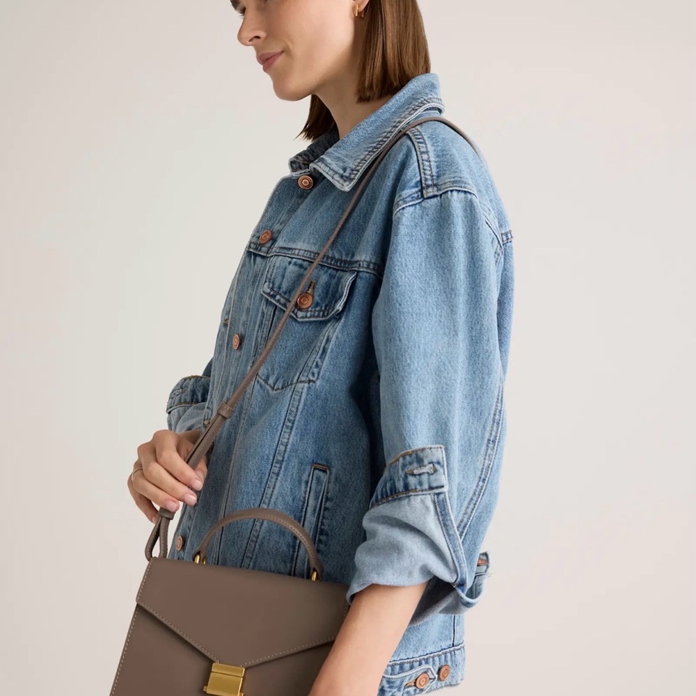 QUINCE Italian Leather Top Handle Crossbody Satchel NWT in mink - Picture 3 of 7